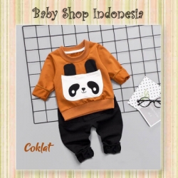 LU570 Setelan Baju Anak Panda Coklat  large
